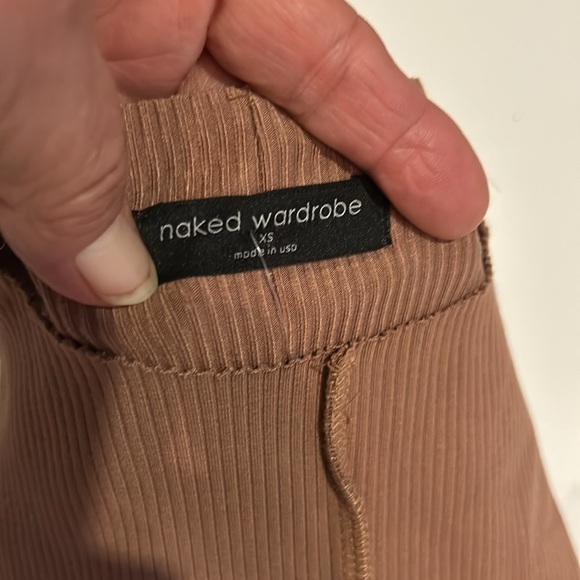 Naked Wardrobe Get Snatched Bodysuit Coco Tan Ribbed Exposed Seam NWT - Picture 6 of 8